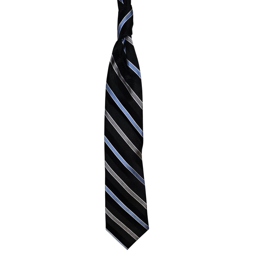 Joseph A. Bank Blue/Silver Striped Silk Tie Mens Standard